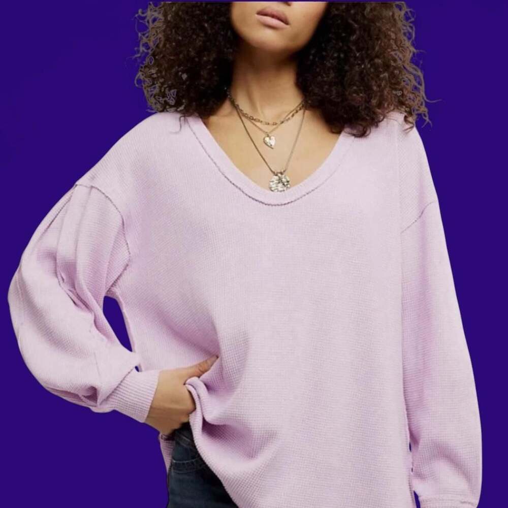 We The Free Coast 2 Coast Oversized Waffle Knit Thermal Top Blush Lilac